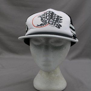 Vintage Screened Trucker Hat - Haida Raven Graphic 3 Striper - Adult Snapback